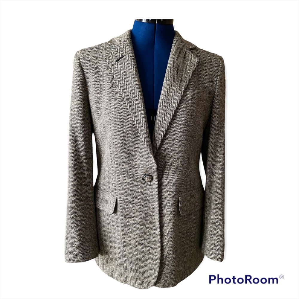 Vintage Ralph Lauren Herringbone Silk Blazer Equestrian Horse Buttons size 6